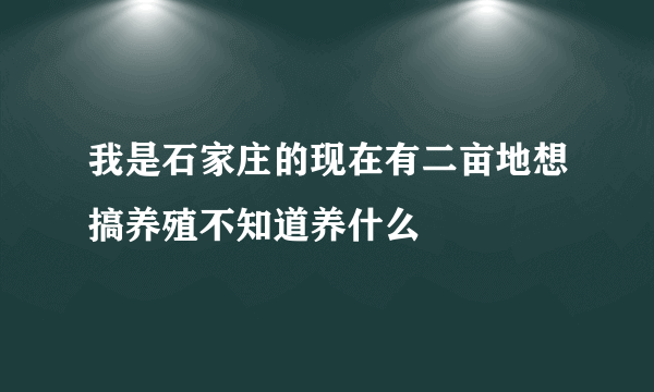 我是石家庄的现在有二亩地想搞养殖不知道养什么