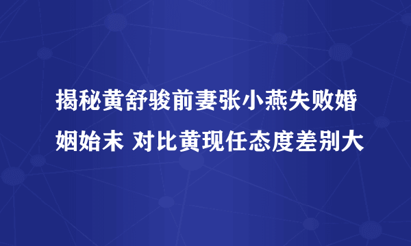 揭秘黄舒骏前妻张小燕失败婚姻始末 对比黄现任态度差别大