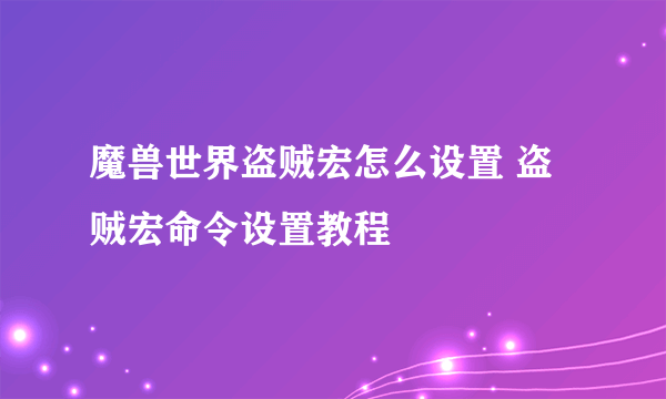 魔兽世界盗贼宏怎么设置 盗贼宏命令设置教程