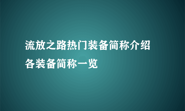 流放之路热门装备简称介绍 各装备简称一览