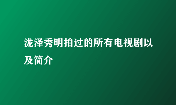 泷泽秀明拍过的所有电视剧以及简介