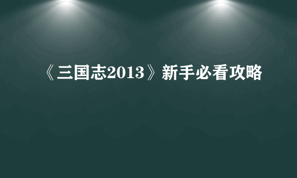 《三国志2013》新手必看攻略