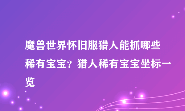 魔兽世界怀旧服猎人能抓哪些稀有宝宝？猎人稀有宝宝坐标一览