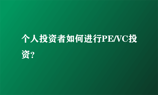 个人投资者如何进行PE/VC投资？