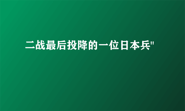 二战最后投降的一位日本兵