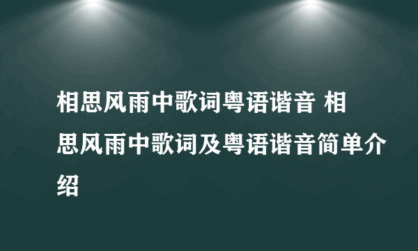 相思风雨中歌词粤语谐音 相思风雨中歌词及粤语谐音简单介绍