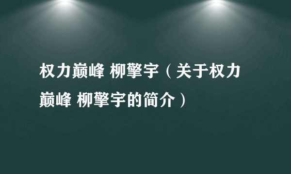 权力巅峰 柳擎宇（关于权力巅峰 柳擎宇的简介）