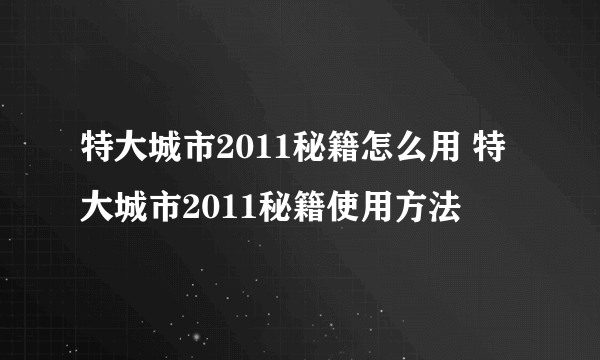 特大城市2011秘籍怎么用 特大城市2011秘籍使用方法