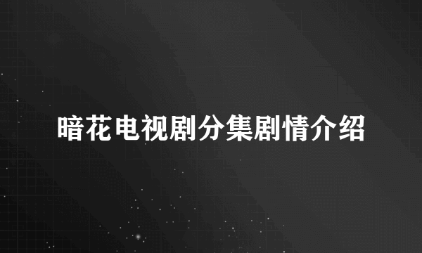 暗花电视剧分集剧情介绍