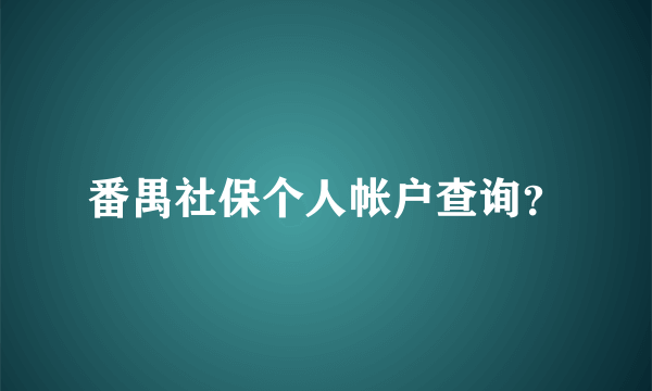 番禺社保个人帐户查询？