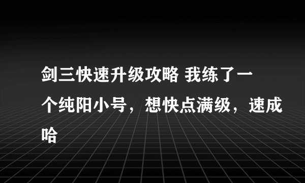 剑三快速升级攻略 我练了一个纯阳小号，想快点满级，速成哈