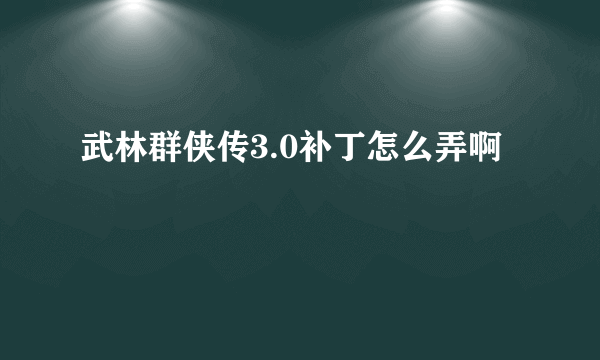 武林群侠传3.0补丁怎么弄啊