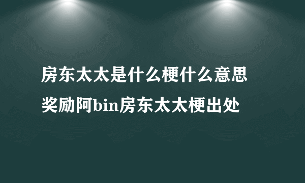 房东太太是什么梗什么意思 奖励阿bin房东太太梗出处