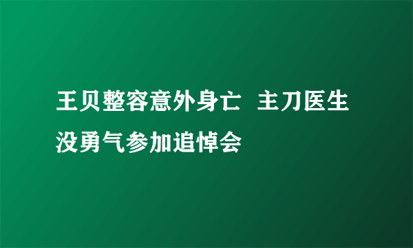 王贝整容意外身亡  主刀医生没勇气参加追悼会