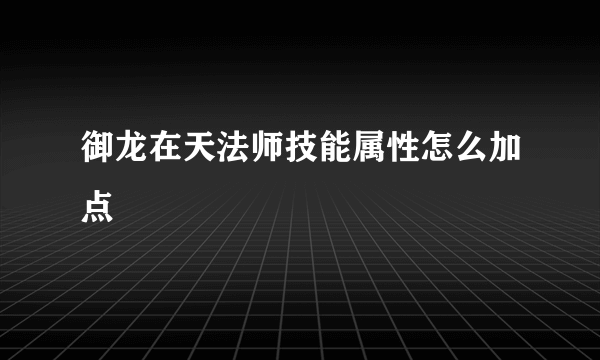 御龙在天法师技能属性怎么加点