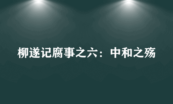 柳遂记腐事之六：中和之殇