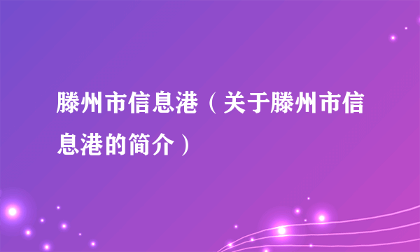 滕州市信息港（关于滕州市信息港的简介）