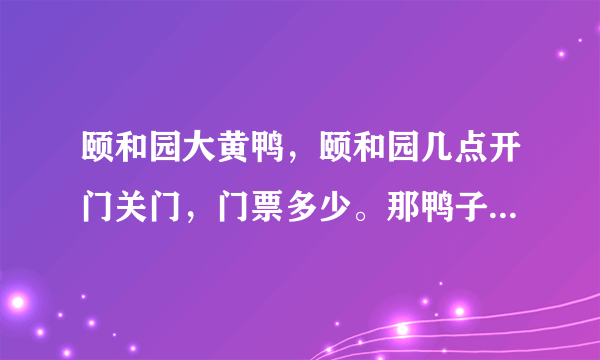 颐和园大黄鸭，颐和园几点开门关门，门票多少。那鸭子是漏气了么，听说是山寨的，嘴歪的