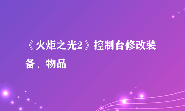 《火炬之光2》控制台修改装备、物品