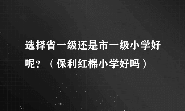 选择省一级还是市一级小学好呢？（保利红棉小学好吗）