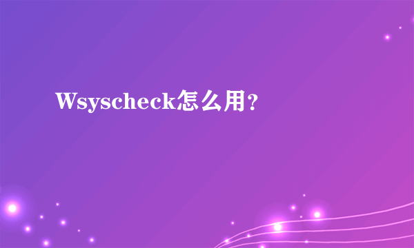 Wsyscheck怎么用？