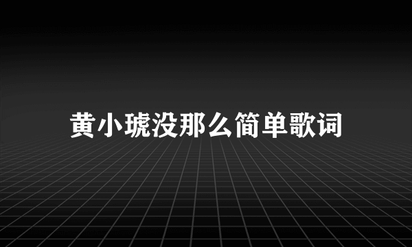 黄小琥没那么简单歌词