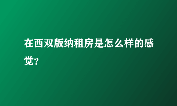 在西双版纳租房是怎么样的感觉？