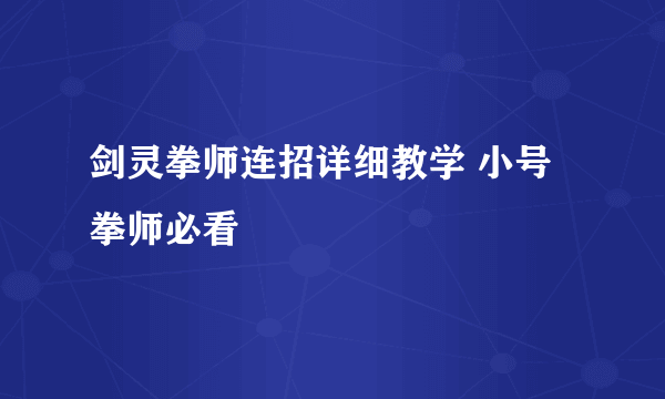 剑灵拳师连招详细教学 小号拳师必看