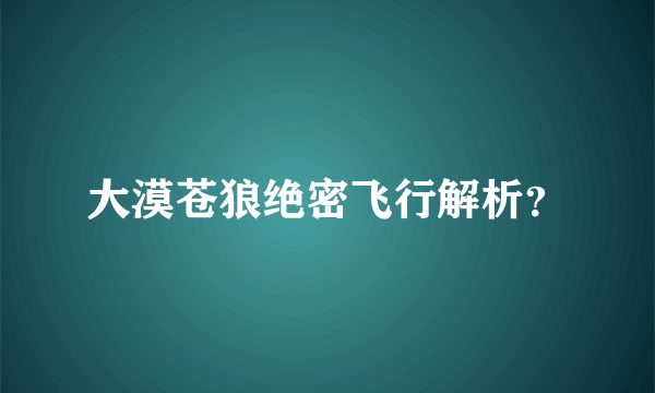 大漠苍狼绝密飞行解析？