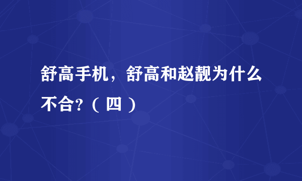 舒高手机，舒高和赵靓为什么不合？( 四 )