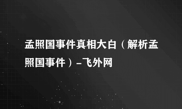 孟照国事件真相大白（解析孟照国事件）-飞外网