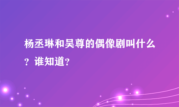 杨丞琳和吴尊的偶像剧叫什么？谁知道？