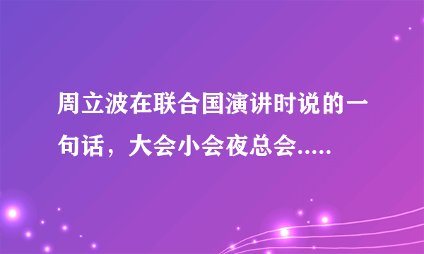 周立波在联合国演讲时说的一句话，大会小会夜总会....什么什么的。请问那整句话是什么。