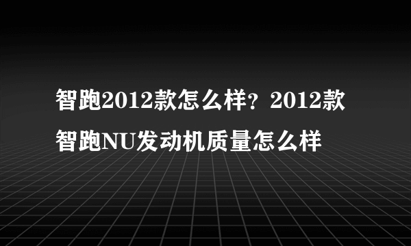 智跑2012款怎么样？2012款智跑NU发动机质量怎么样