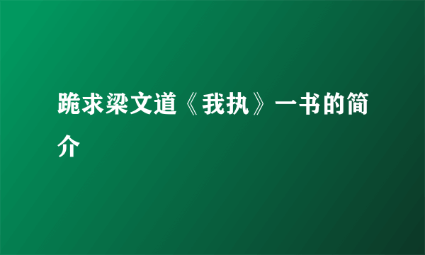 跪求梁文道《我执》一书的简介