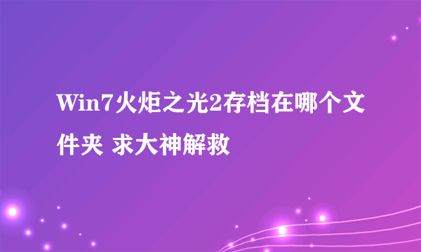 Win7火炬之光2存档在哪个文件夹 求大神解救