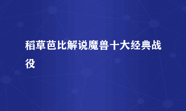 稻草芭比解说魔兽十大经典战役