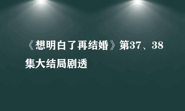 《想明白了再结婚》第37、38集大结局剧透