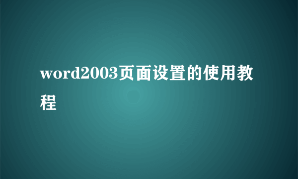 word2003页面设置的使用教程