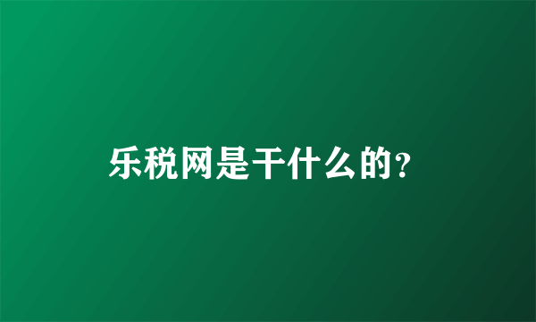 乐税网是干什么的？