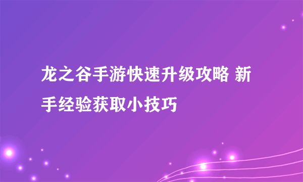 龙之谷手游快速升级攻略 新手经验获取小技巧