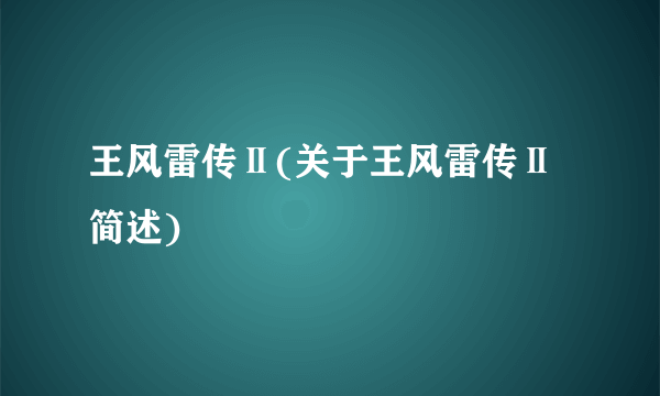 王风雷传Ⅱ(关于王风雷传Ⅱ简述)