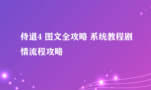 侍道4 图文全攻略 系统教程剧情流程攻略