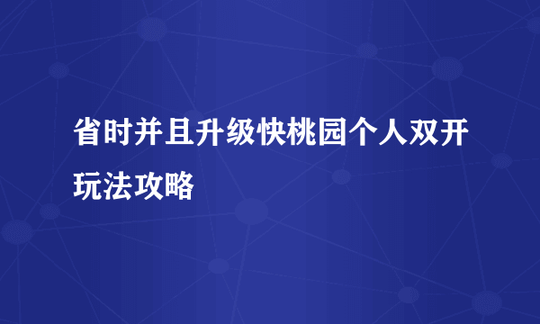 省时并且升级快桃园个人双开玩法攻略