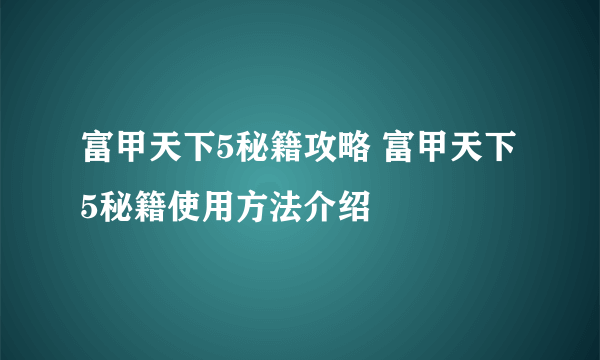 富甲天下5秘籍攻略 富甲天下5秘籍使用方法介绍