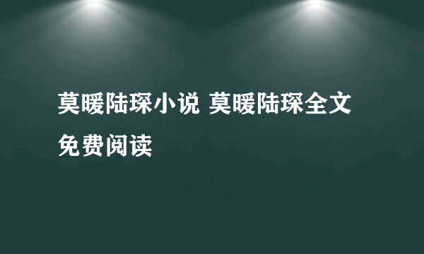 莫暖陆琛小说 莫暖陆琛全文免费阅读