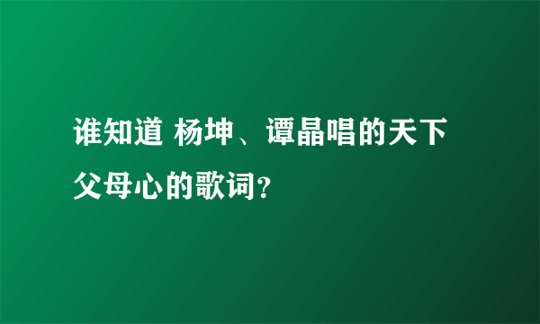 谁知道 杨坤、谭晶唱的天下父母心的歌词？