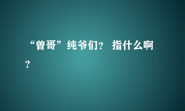 “曾哥”纯爷们？ 指什么啊？