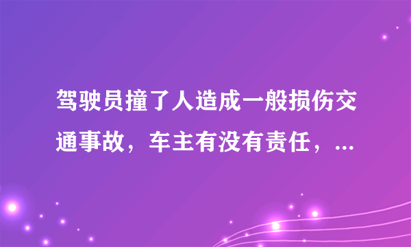 驾驶员撞了人造成一般损伤交通事故，车主有没有责任，有哪些责任？