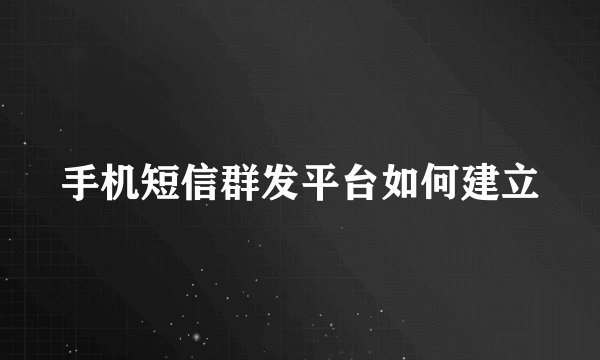 手机短信群发平台如何建立